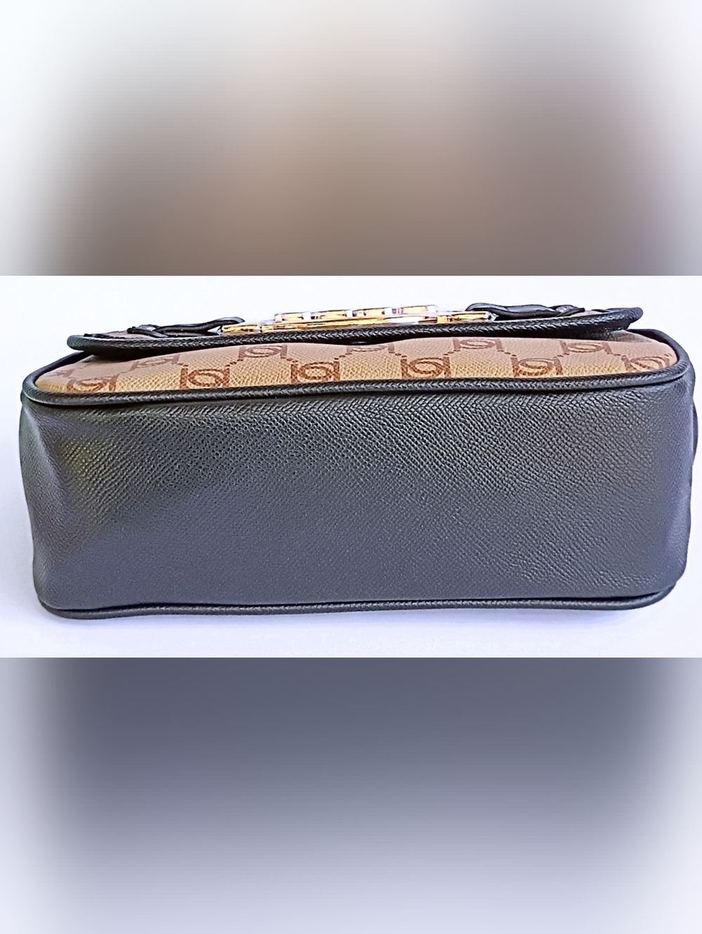 Bebe Leilani Monogram Shoulder Bag Gold Chain NWT Beige Black Crossbody - Picture 7 of 8